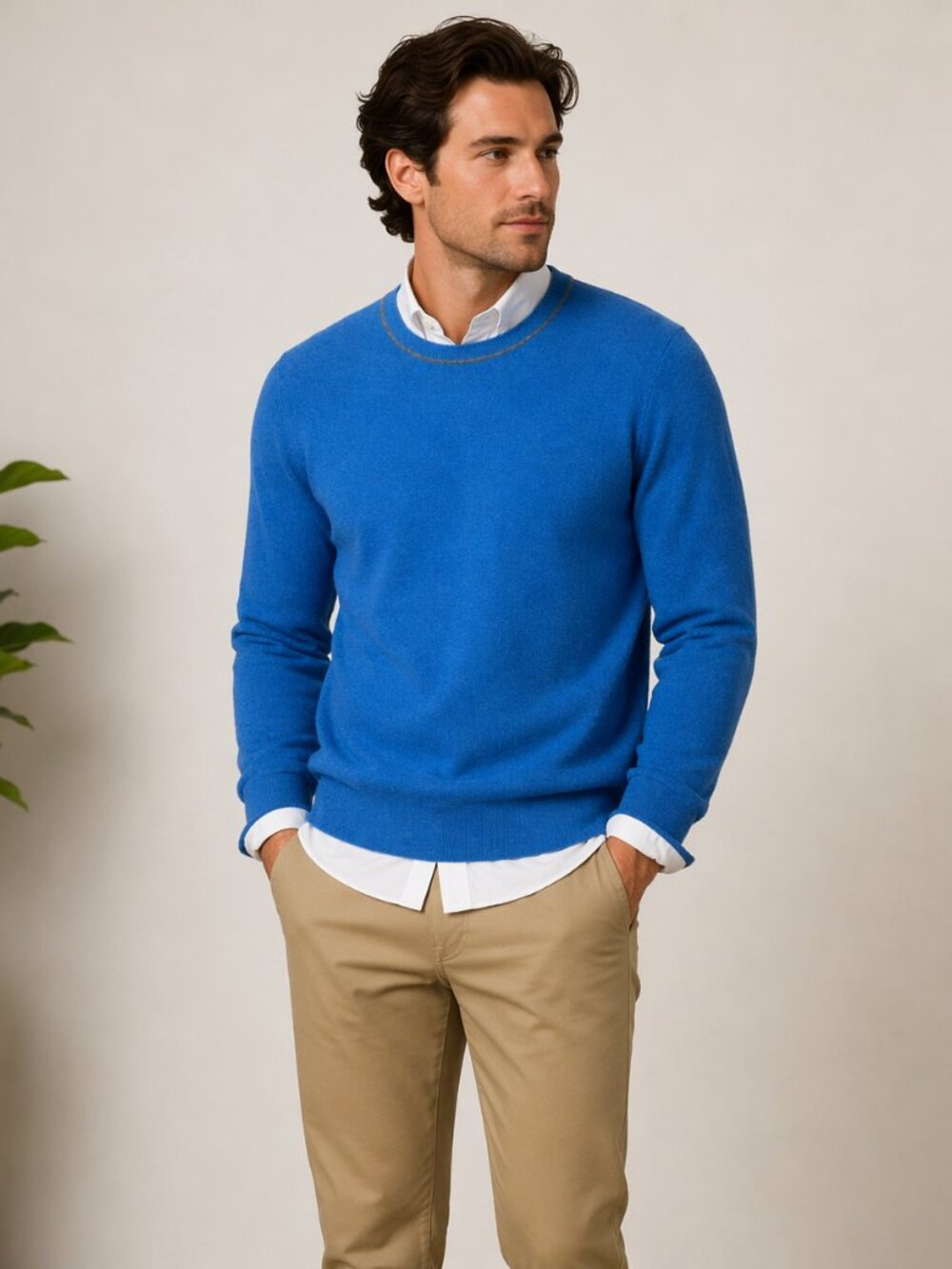 Saks Fifth Avenue 100% Cashmere Blue Crewneck Sweater Luxury Soft Knit Pullover